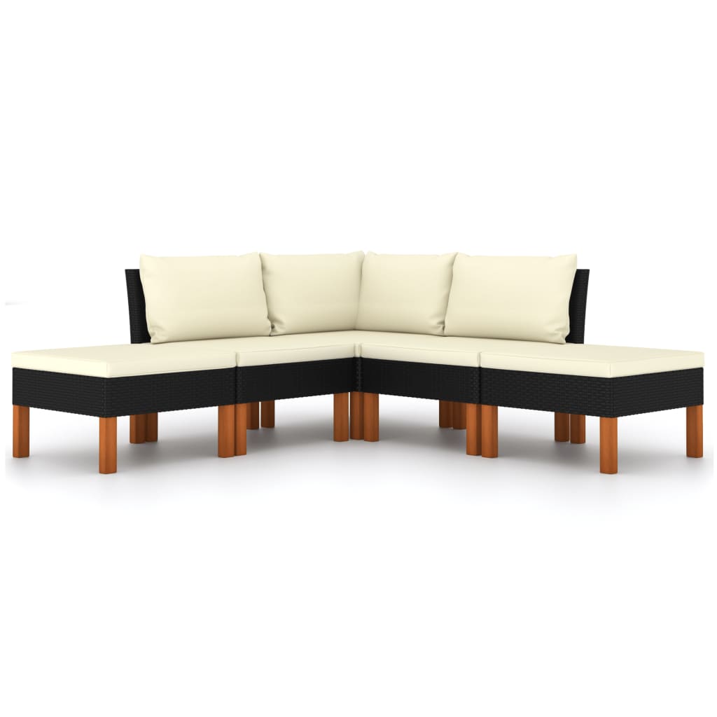 5-Delige Loungeset Met Kussens Poly Rattan Zwart