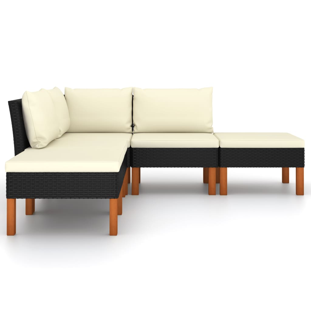 5-Delige Loungeset Met Kussens Poly Rattan Zwart