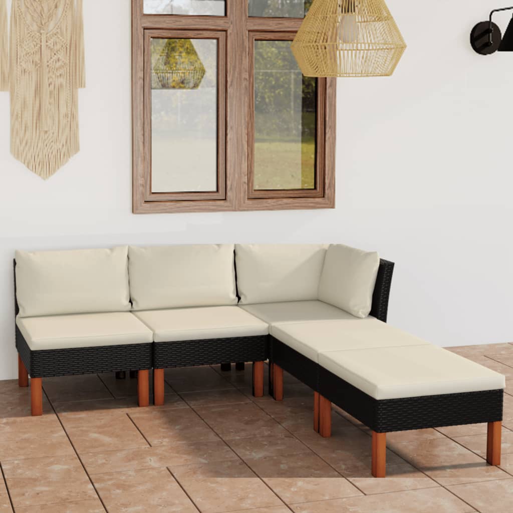 5-Delige Loungeset Met Kussens Poly Rattan Zwart