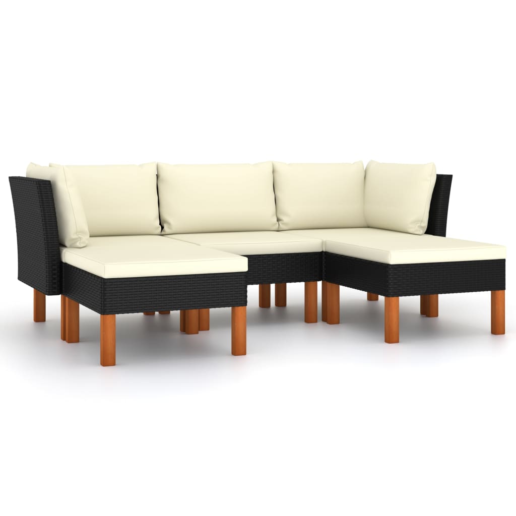 5-Delige Loungeset Met Kussens Poly Rattan Zwart
