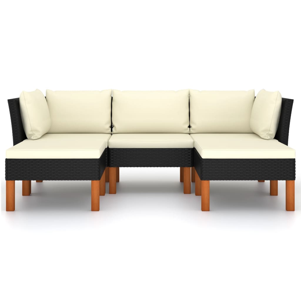 5-Delige Loungeset Met Kussens Poly Rattan Zwart