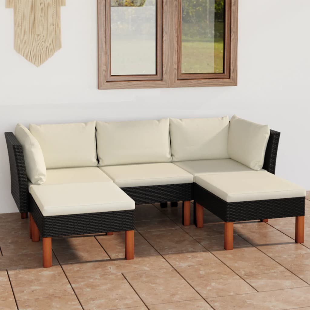 5-Delige Loungeset Met Kussens Poly Rattan Zwart
