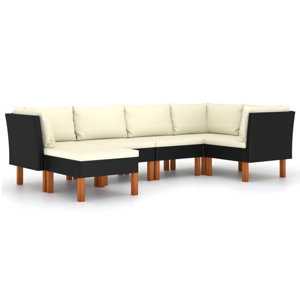 6-Delige Loungeset Met Kussens Poly Rattan Zwart
