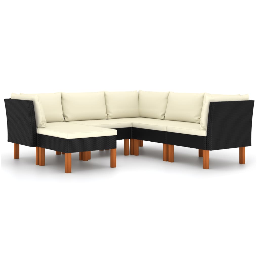 6-Delige Loungeset Met Kussens Poly Rattan Zwart