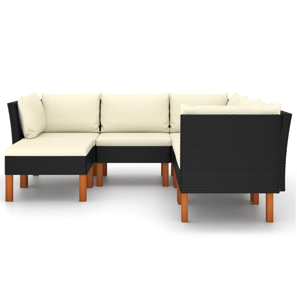 6-Delige Loungeset Met Kussens Poly Rattan Zwart