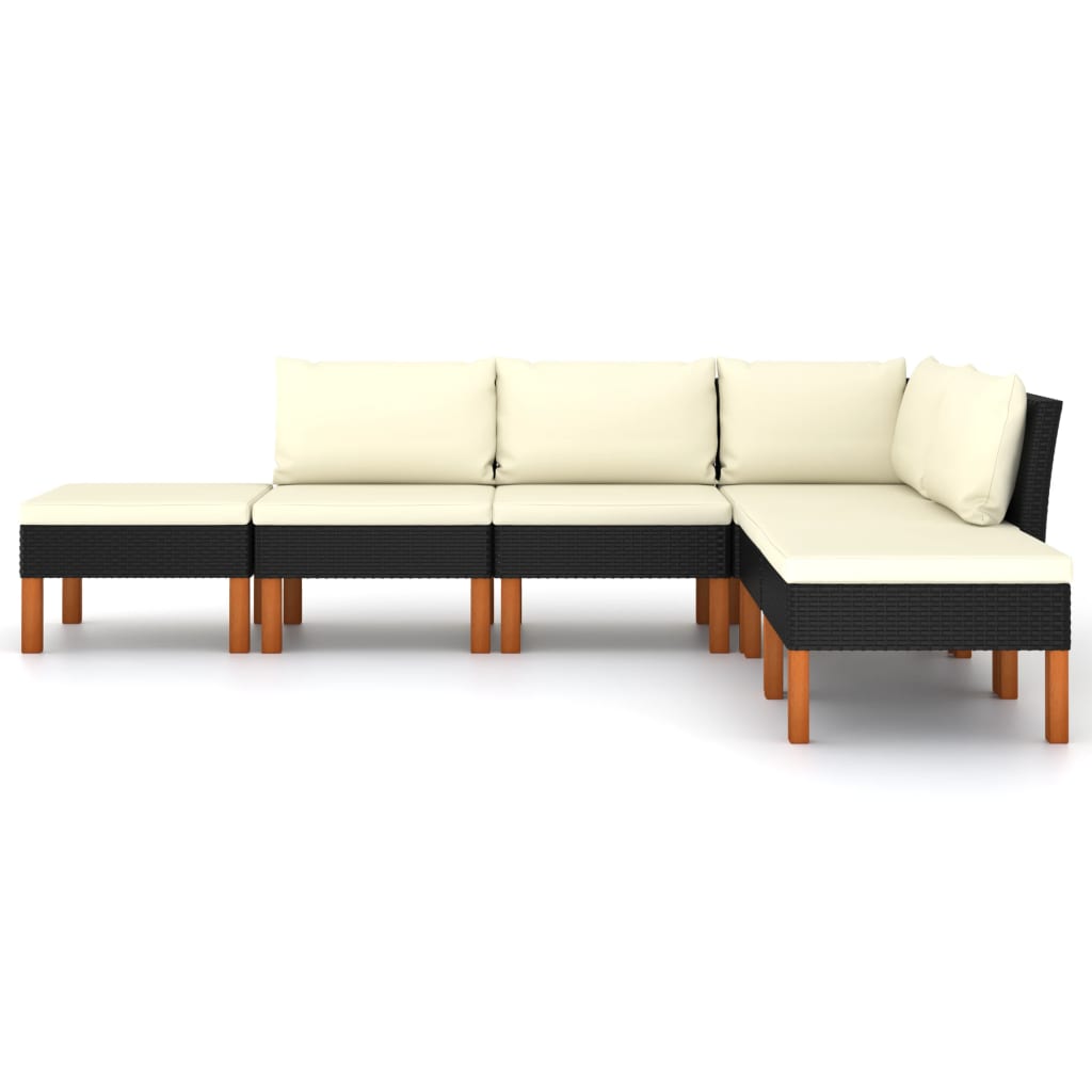 6-Delige Loungeset Met Kussens Poly Rattan Zwart