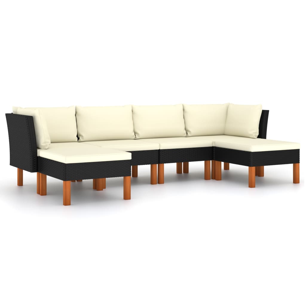 6-Delige Loungeset Met Kussens Poly Rattan Zwart