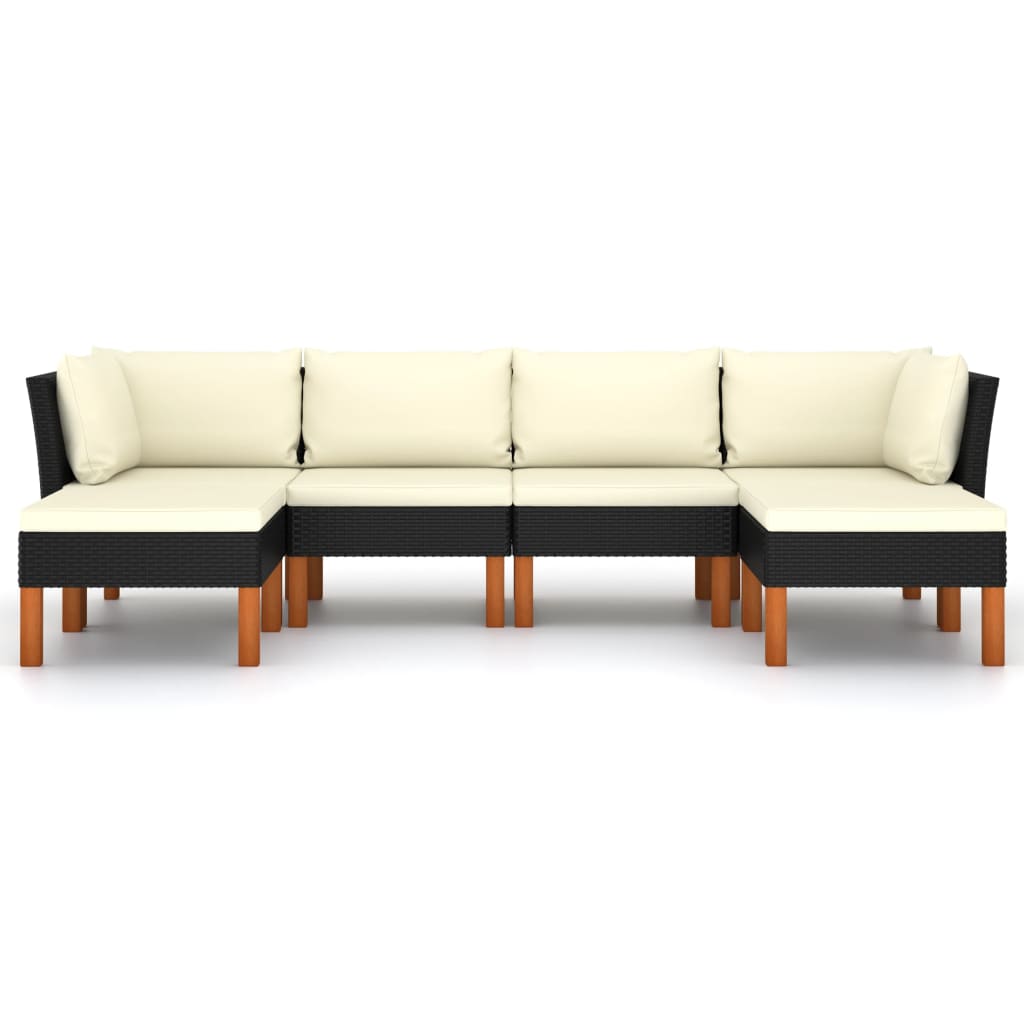 6-Delige Loungeset Met Kussens Poly Rattan Zwart