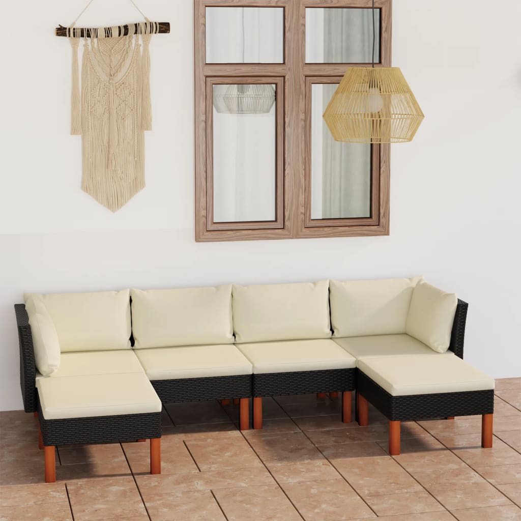6-Delige Loungeset Met Kussens Poly Rattan Zwart