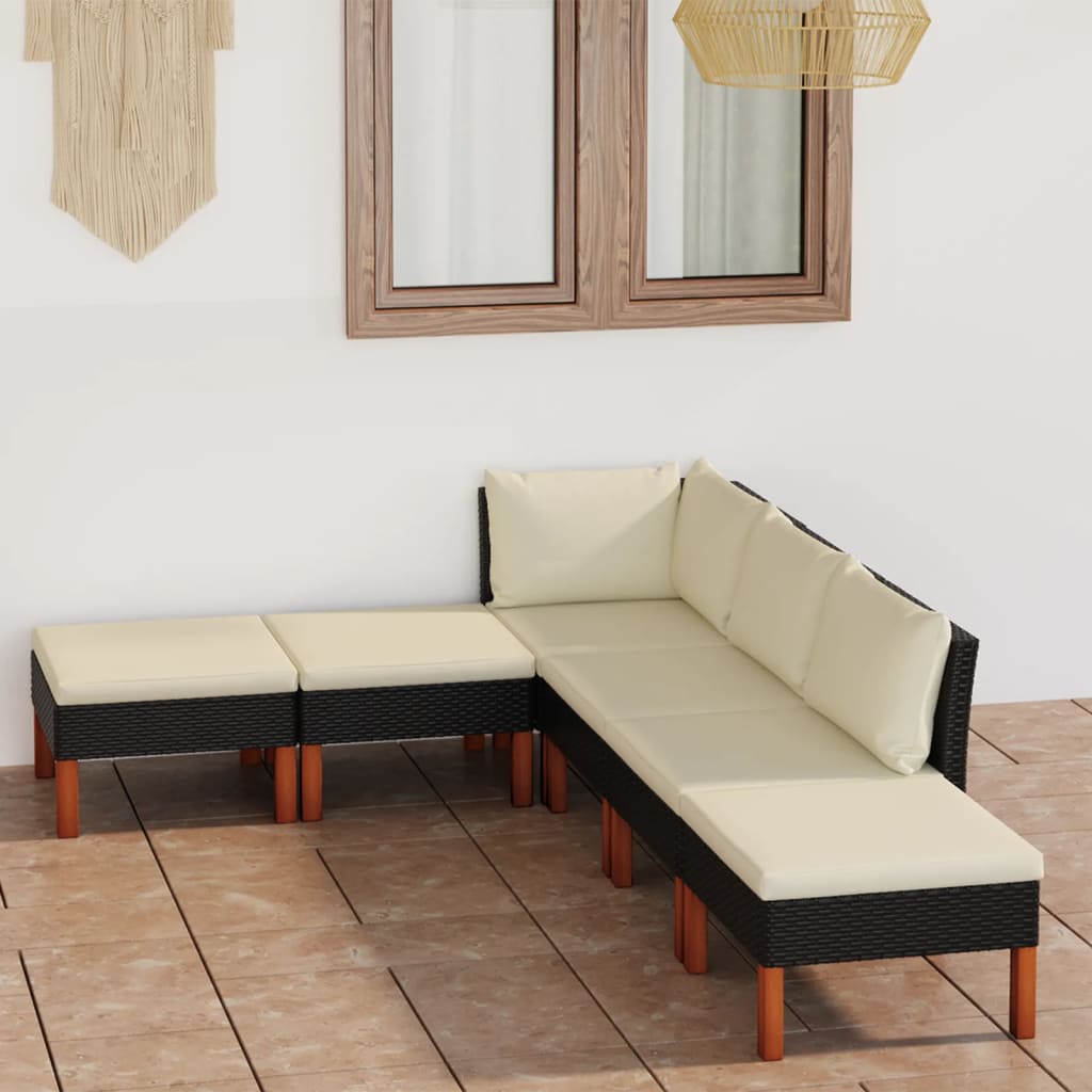 6-Delige Loungeset Met Kussens Poly Rattan Zwart
