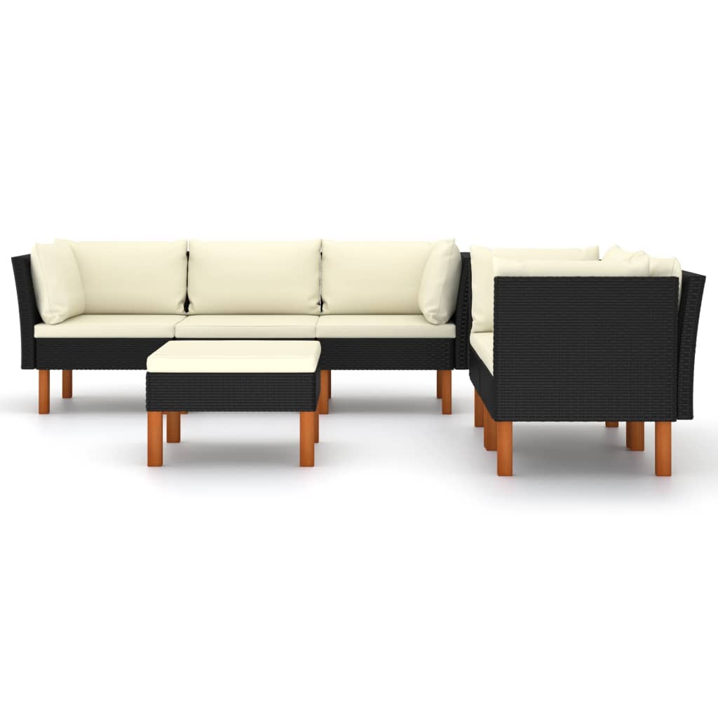 6-Delige Loungeset Met Kussens Poly Rattan Zwart