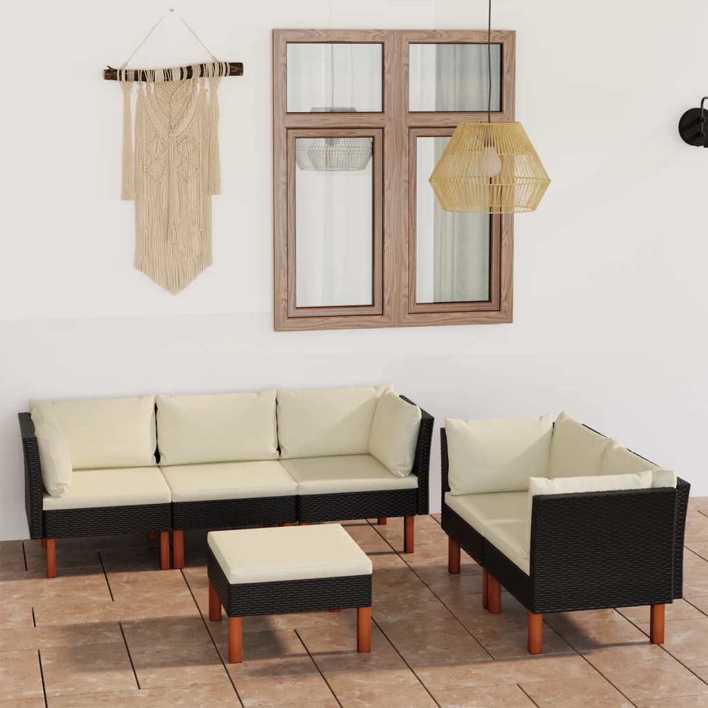 6-Delige Loungeset Met Kussens Poly Rattan Zwart