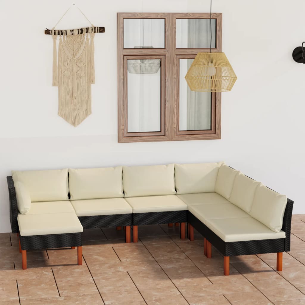 7-Delige Loungeset Met Kussens Poly Rattan Zwart