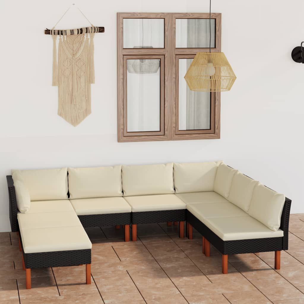 8-Delige Loungeset Met Kussens Poly Rattan Zwart