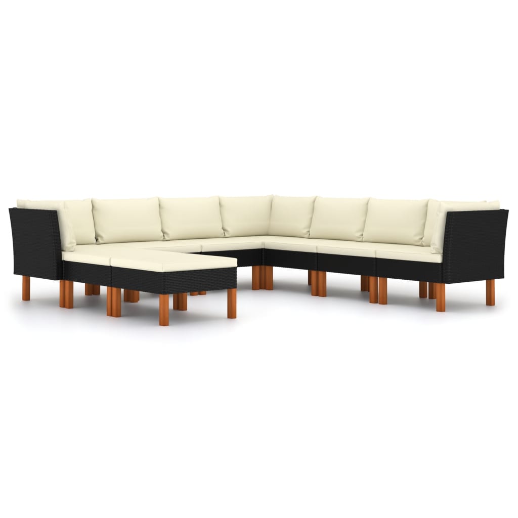 9-Delige Loungeset Met Kussens Poly Rattan Zwart