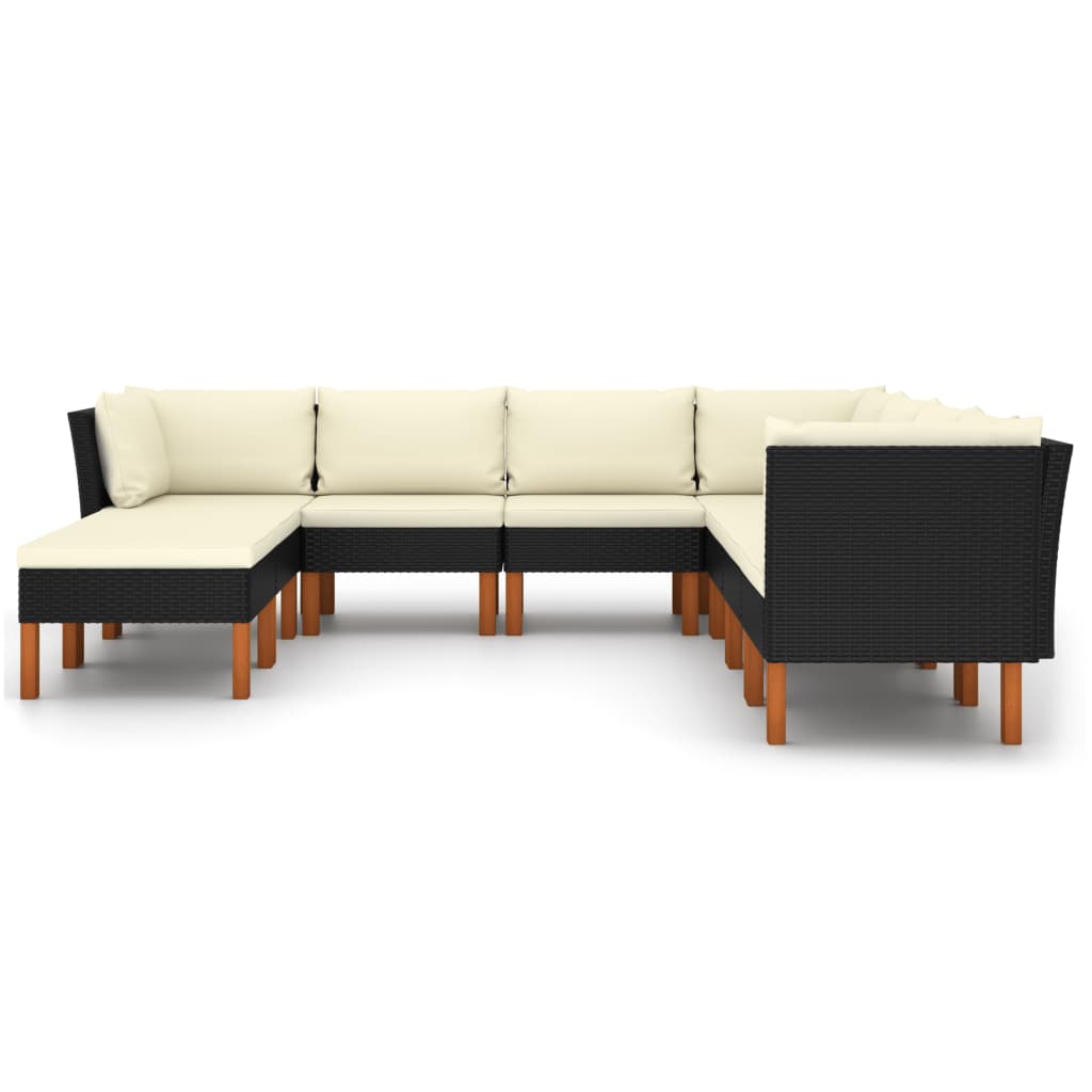 9-Delige Loungeset Met Kussens Poly Rattan Zwart