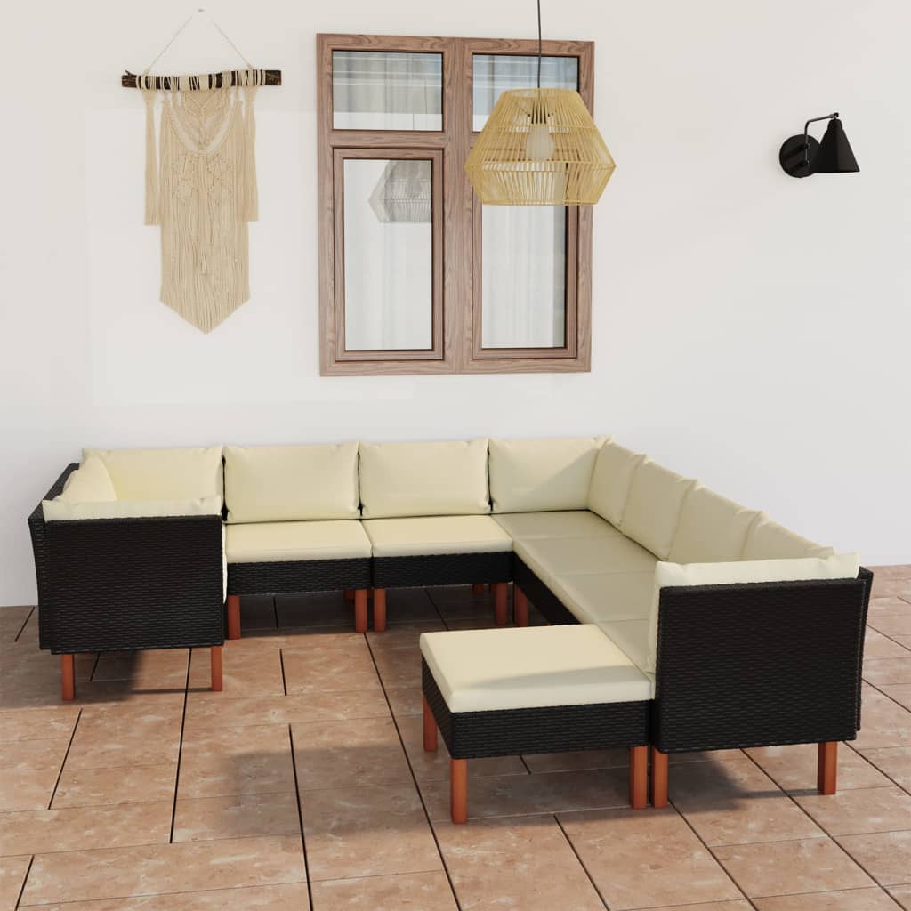 9-Delige Loungeset Met Kussens Poly Rattan Zwart