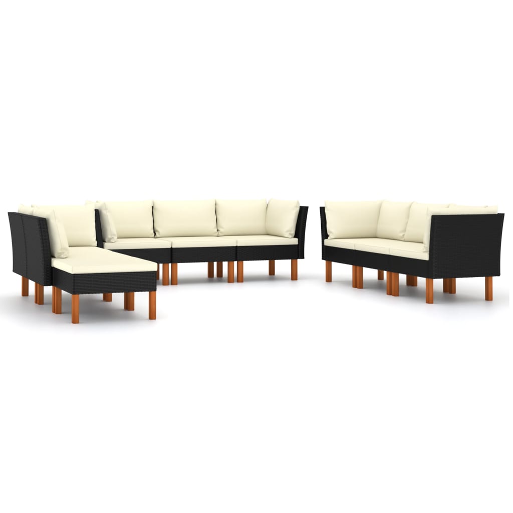 9-Delige Loungeset Met Kussens Poly Rattan Zwart