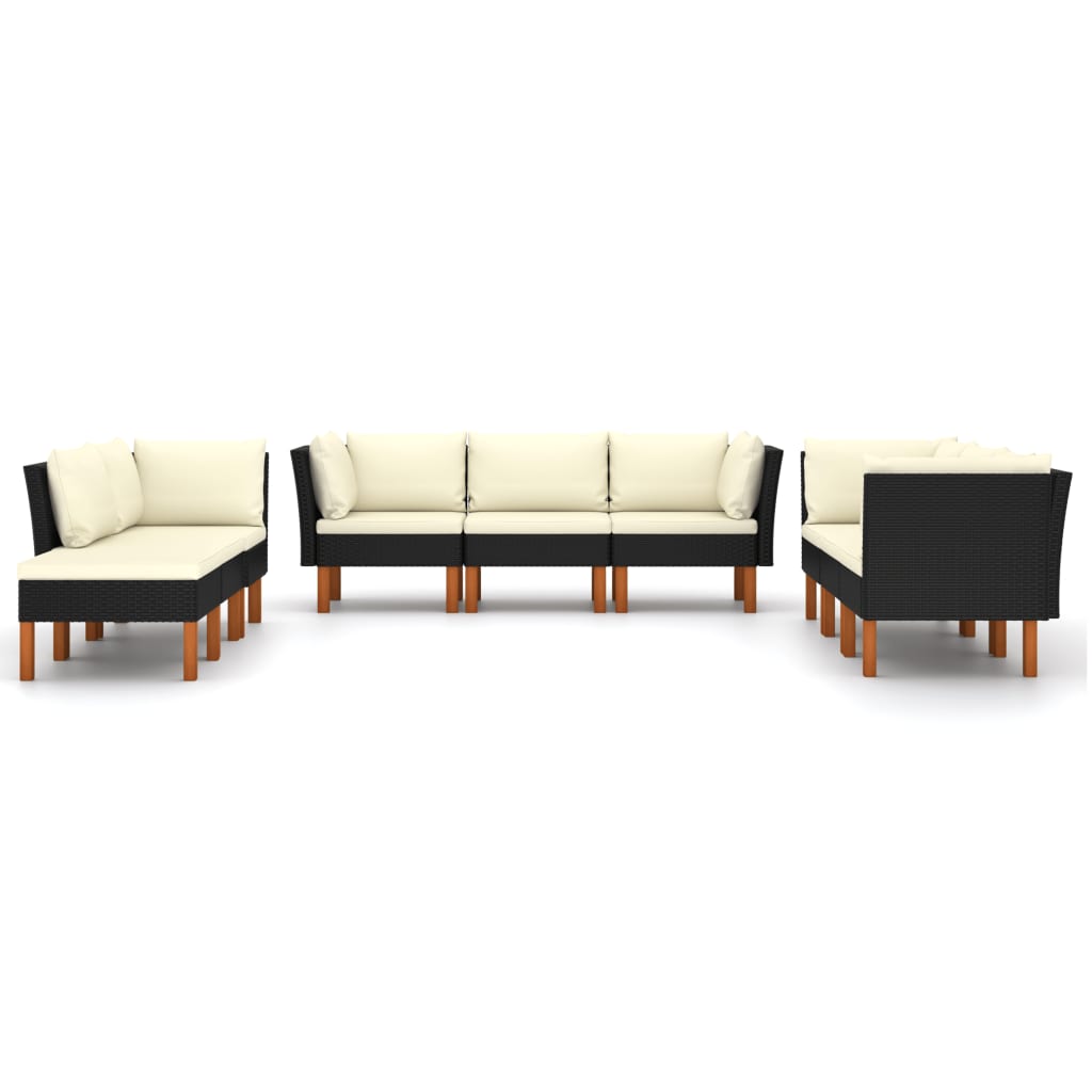 9-Delige Loungeset Met Kussens Poly Rattan Zwart