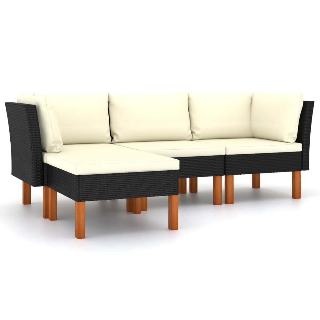 4-Delige Loungeset Met Kussens Poly Rattan Zwart