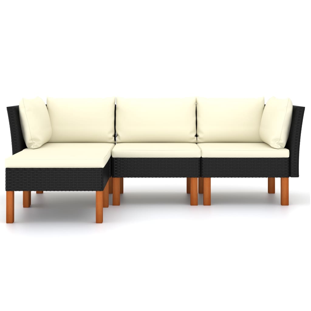 4-Delige Loungeset Met Kussens Poly Rattan Zwart