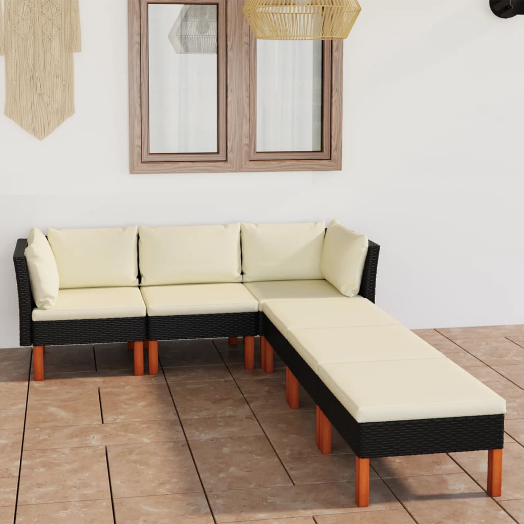 6-Delige Loungeset Met Kussens Poly Rattan Zwart