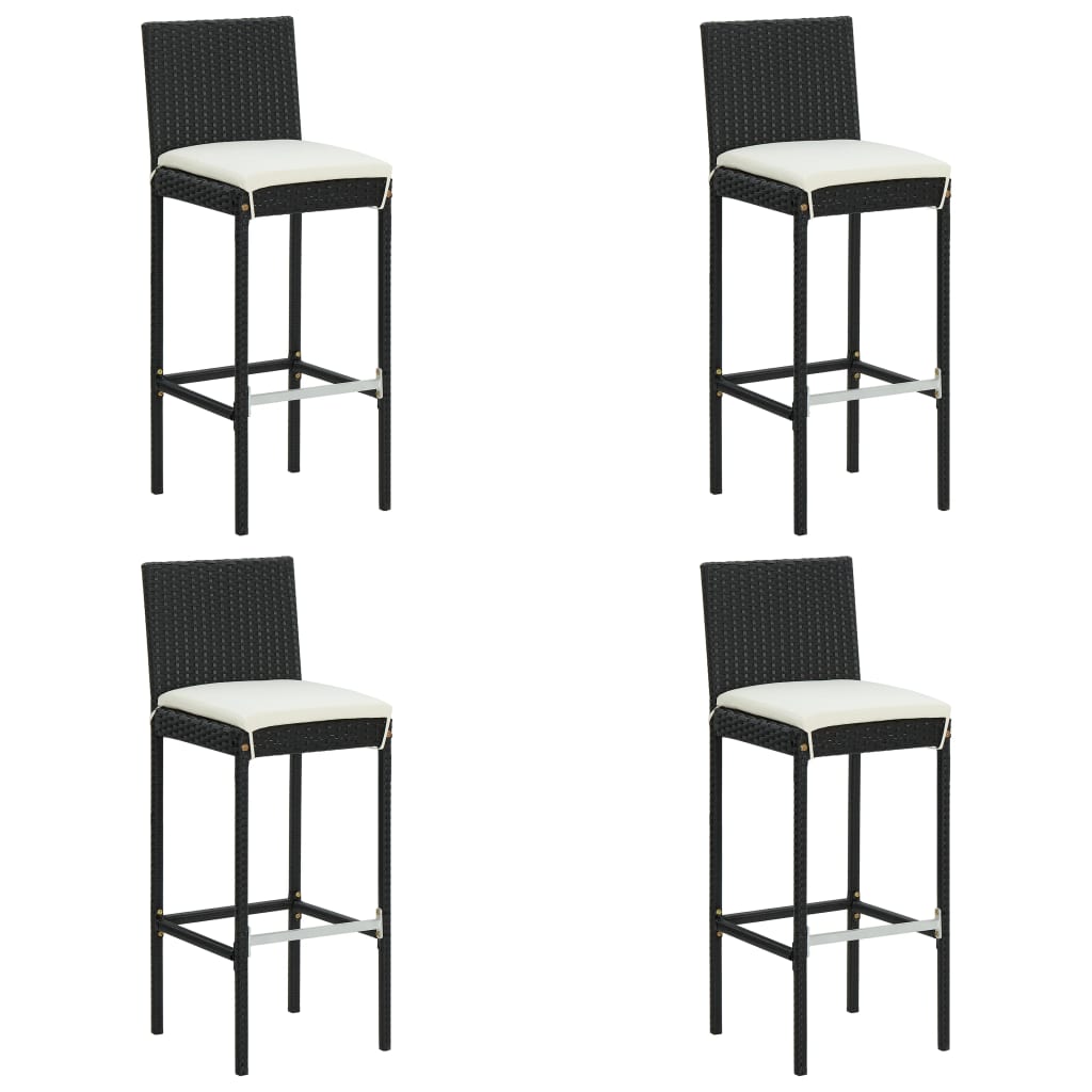 5-teiliges Garten-Bar-Set mit Kissen Poly Rattan Schwarz