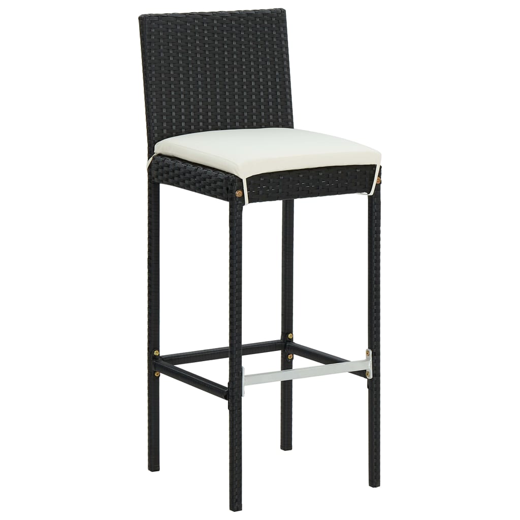 5-teiliges Garten-Bar-Set mit Kissen Poly Rattan Schwarz