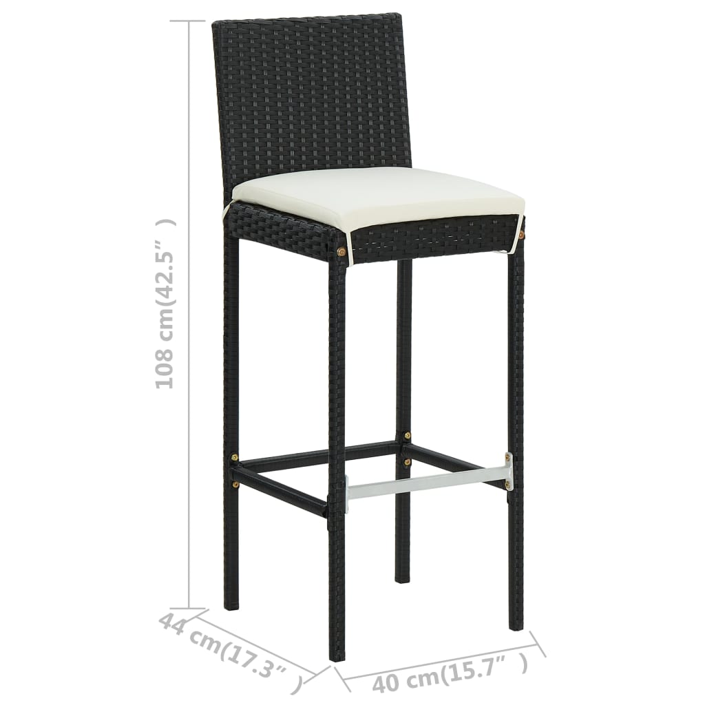 5-teiliges Garten-Bar-Set mit Kissen Poly Rattan Schwarz