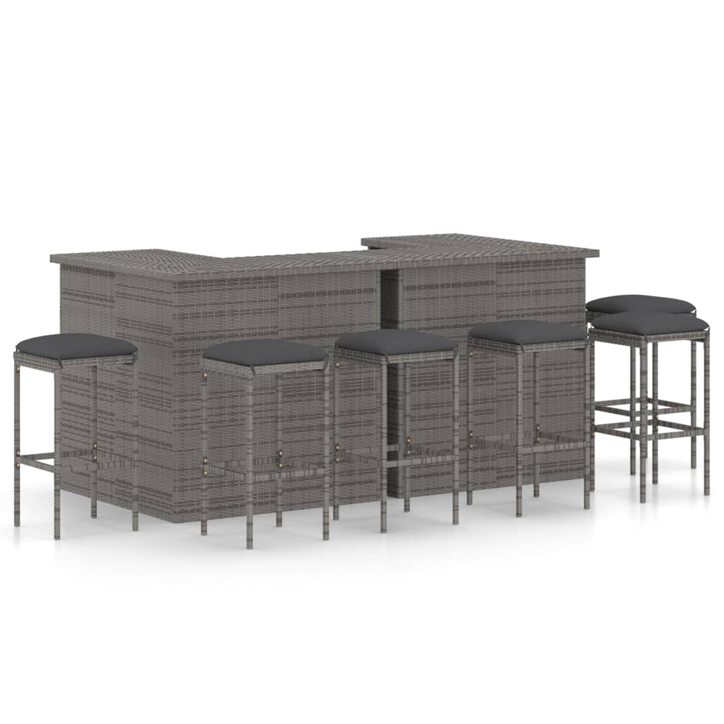 8-Delige Tuinbarset Met Kussens Poly Rattan Grijs
