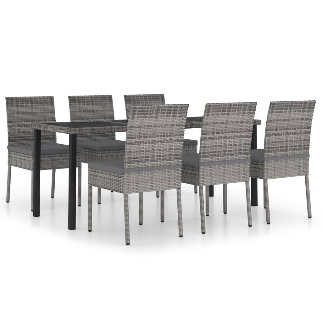 7-teiliges Gartenset Poly Rattan Grau