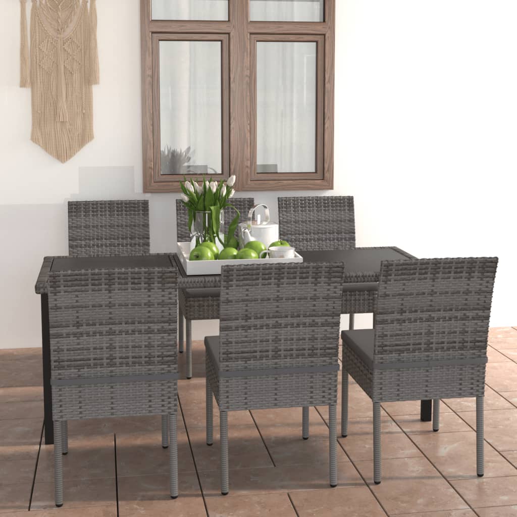 7-teiliges Gartenset Poly Rattan Grau
