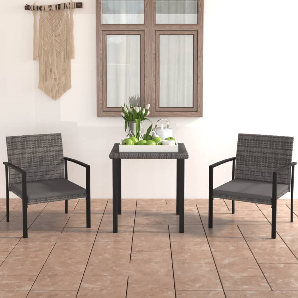 3-Delige Tuinset Poly Rattan Grijs