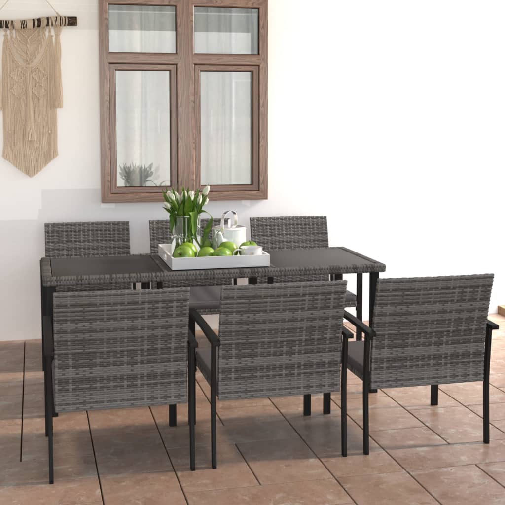 7-teiliges Gartenset Poly Rattan Grau