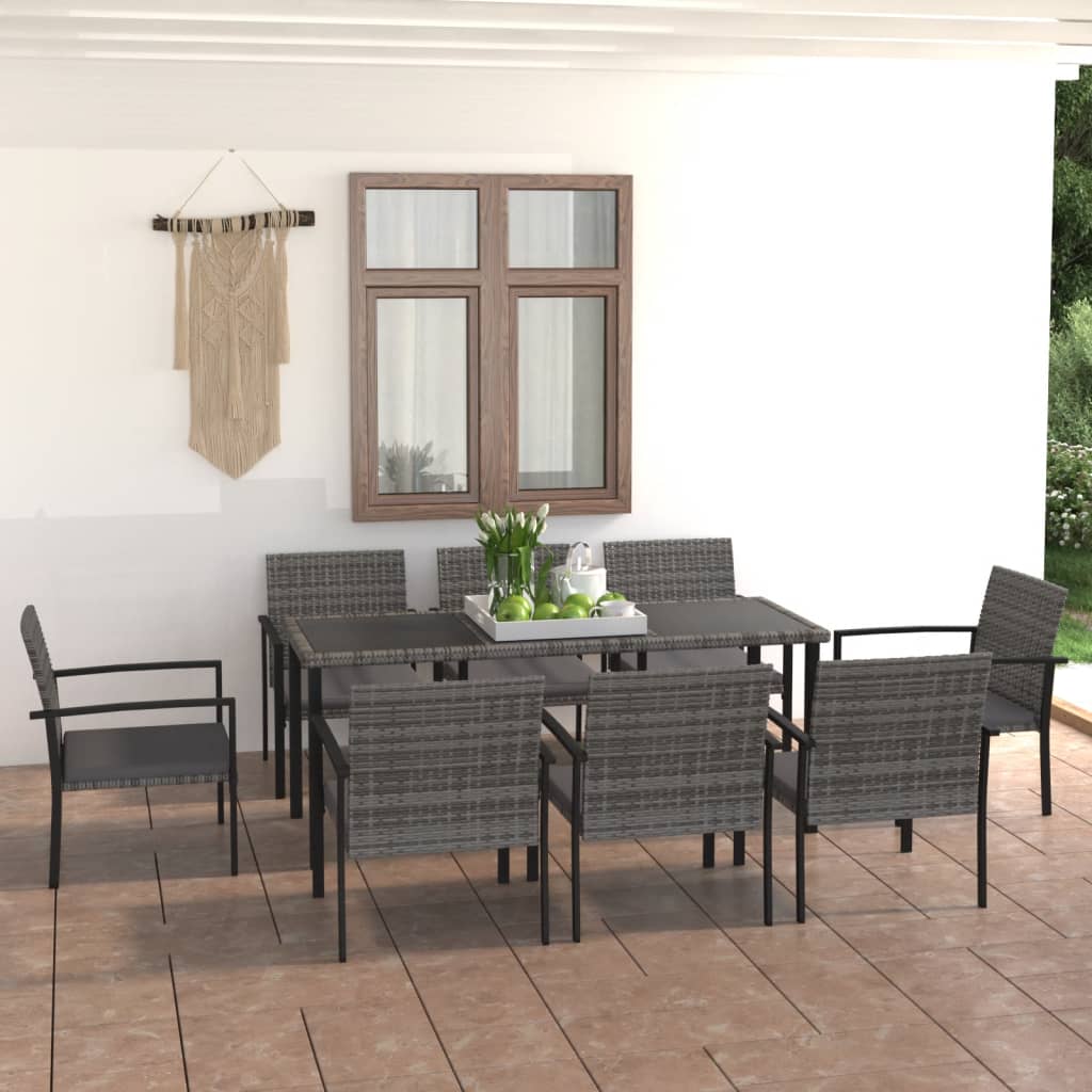 9-Delige Tuinset Poly Rattan Grijs