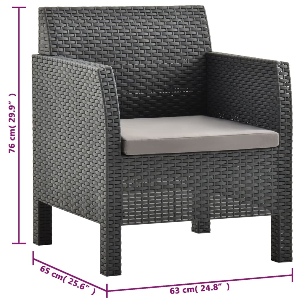 3-teiliges Lounge-Set mit Kissen PP Rattan, Anthrazit