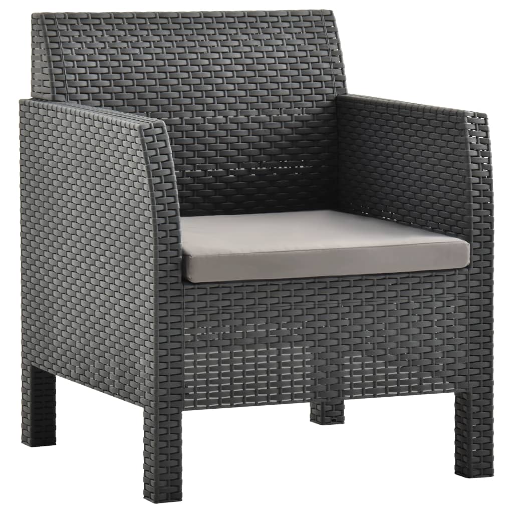 3-teiliges Lounge-Set mit Kissen PP Rattan, Anthrazit