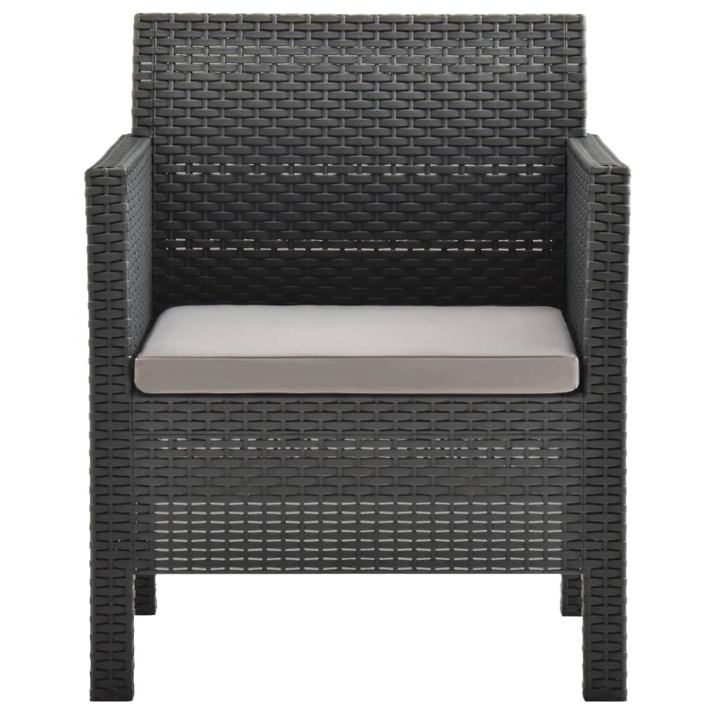 3-teiliges Lounge-Set mit Kissen PP Rattan, Anthrazit