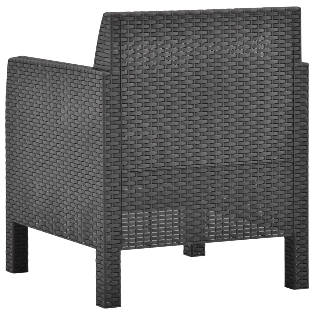 3-teiliges Lounge-Set mit Kissen PP Rattan, Anthrazit