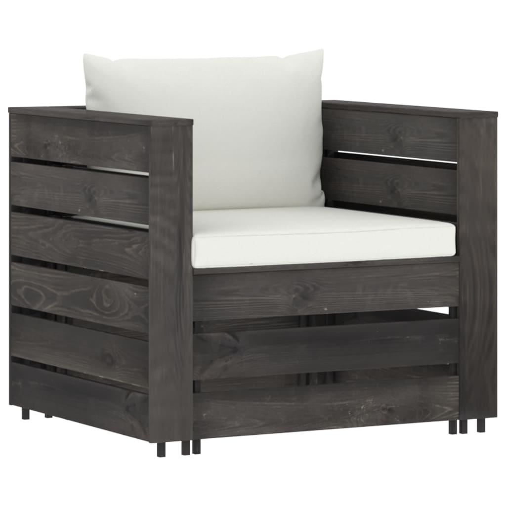2-teiliges Lounge-Set mit Kissen aus grau imprägniertem Holz