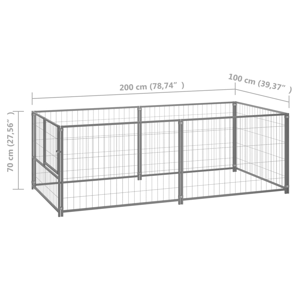 Hondenkennel 200X100X70 Cm Staal Zilverkleurig