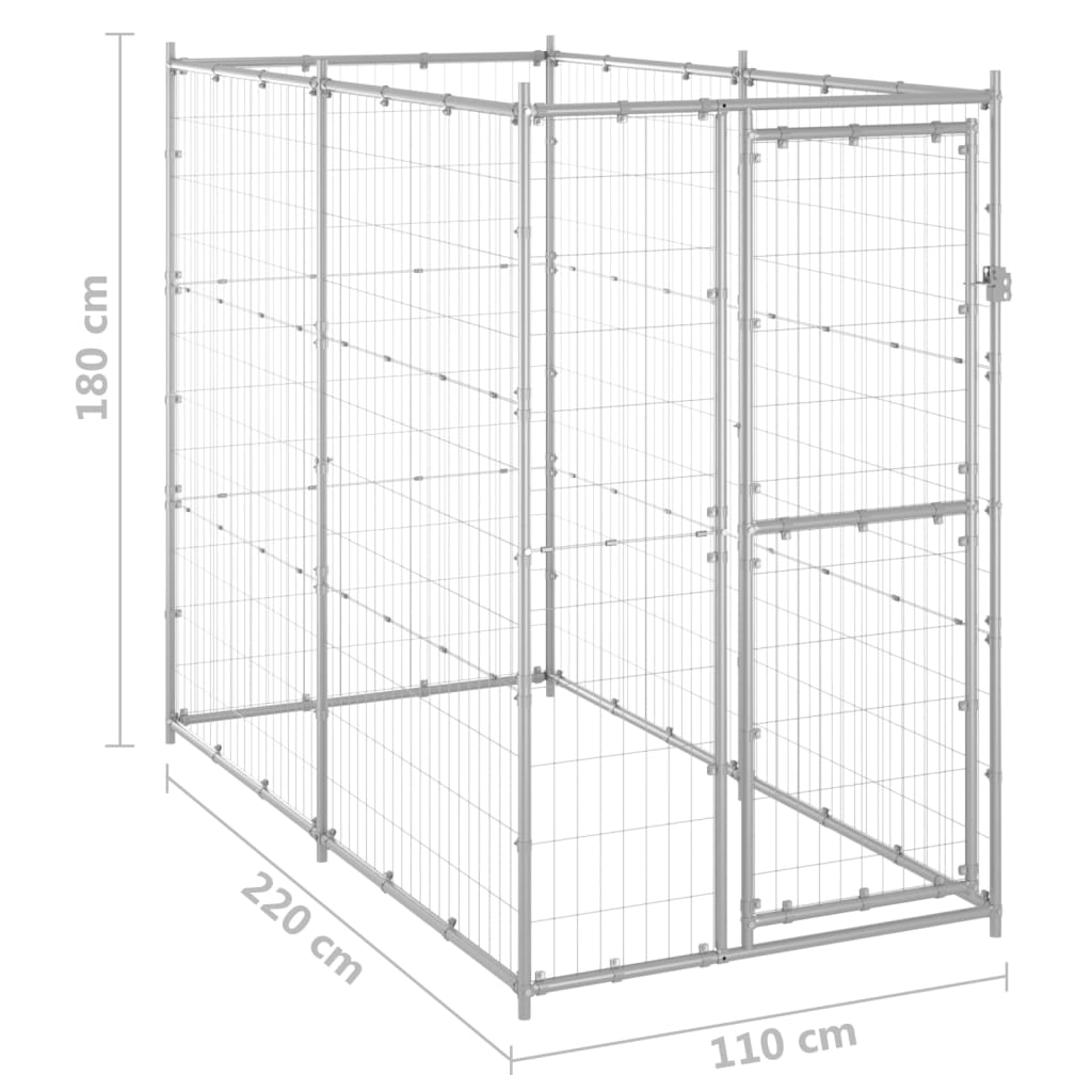 Hondenkennel Voor Buiten 110X220X180 Cm Gegalvaniseerd Staal