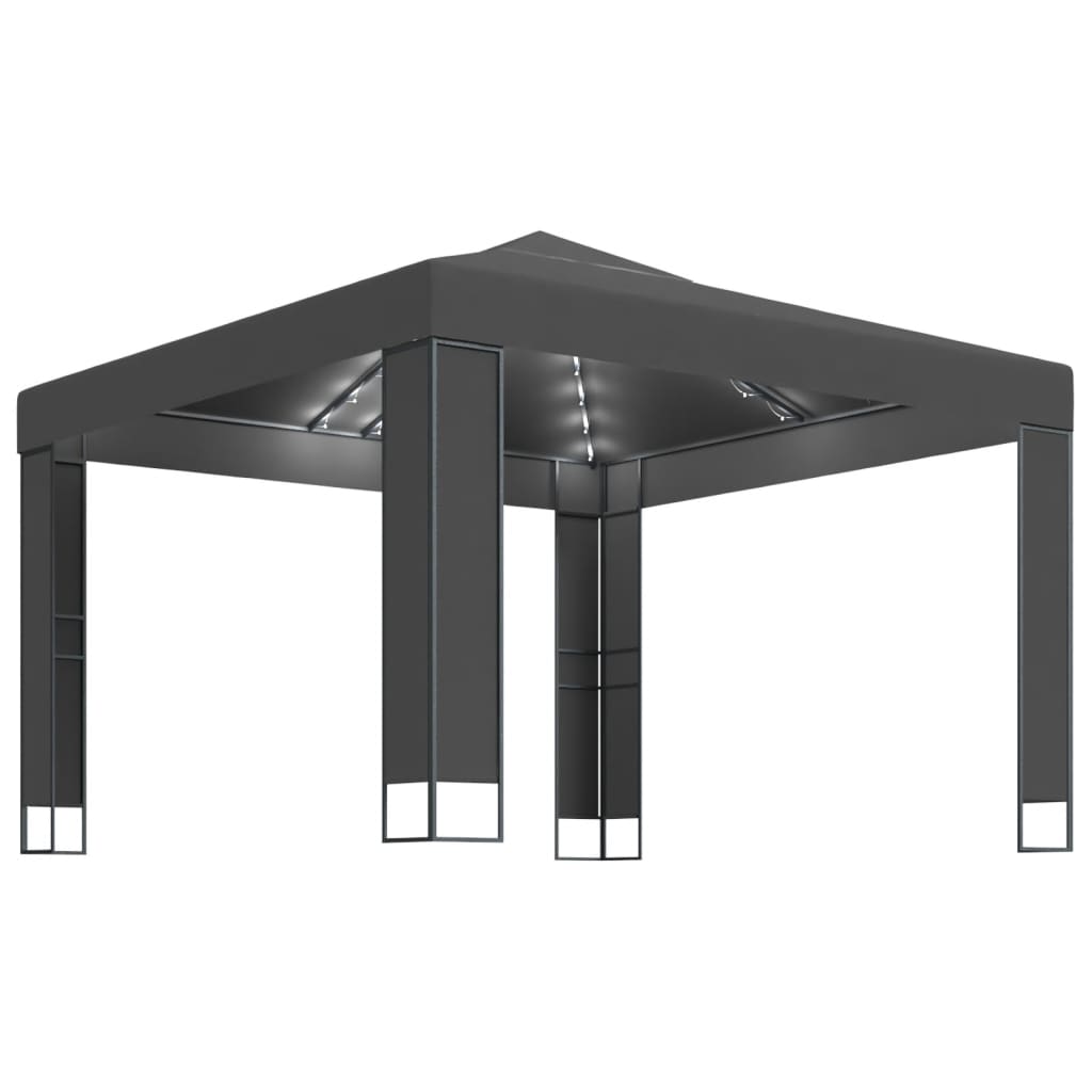 Prieel Met Dubbel Dak En Led-Lichtslinger 3X3 M Antracietkleur