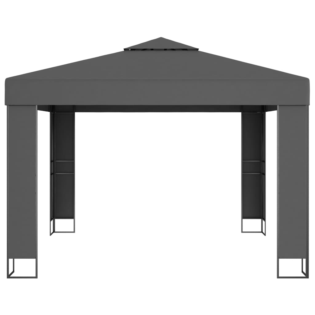 Prieel Met Dubbel Dak En Led-Lichtslinger 3X3 M Antracietkleur