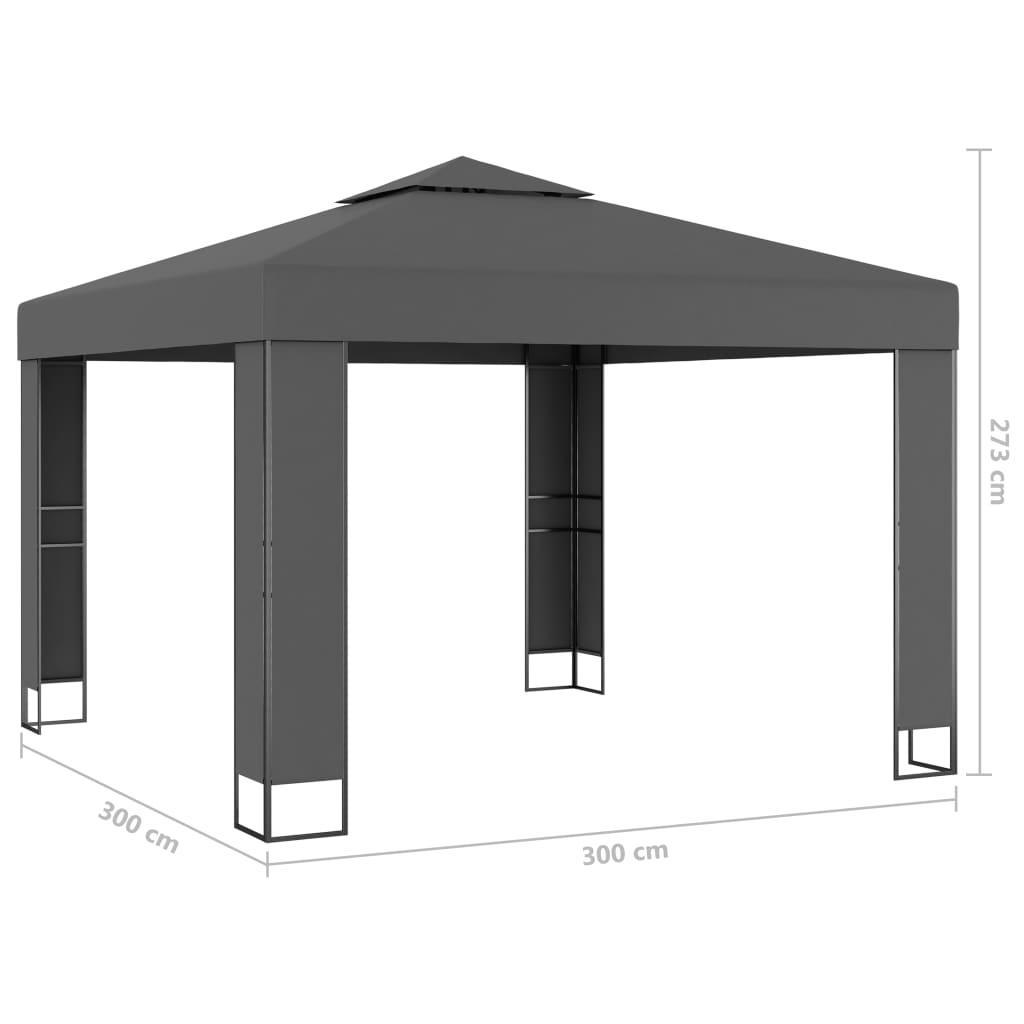 Prieel Met Dubbel Dak En Led-Lichtslinger 3X3 M Antracietkleur