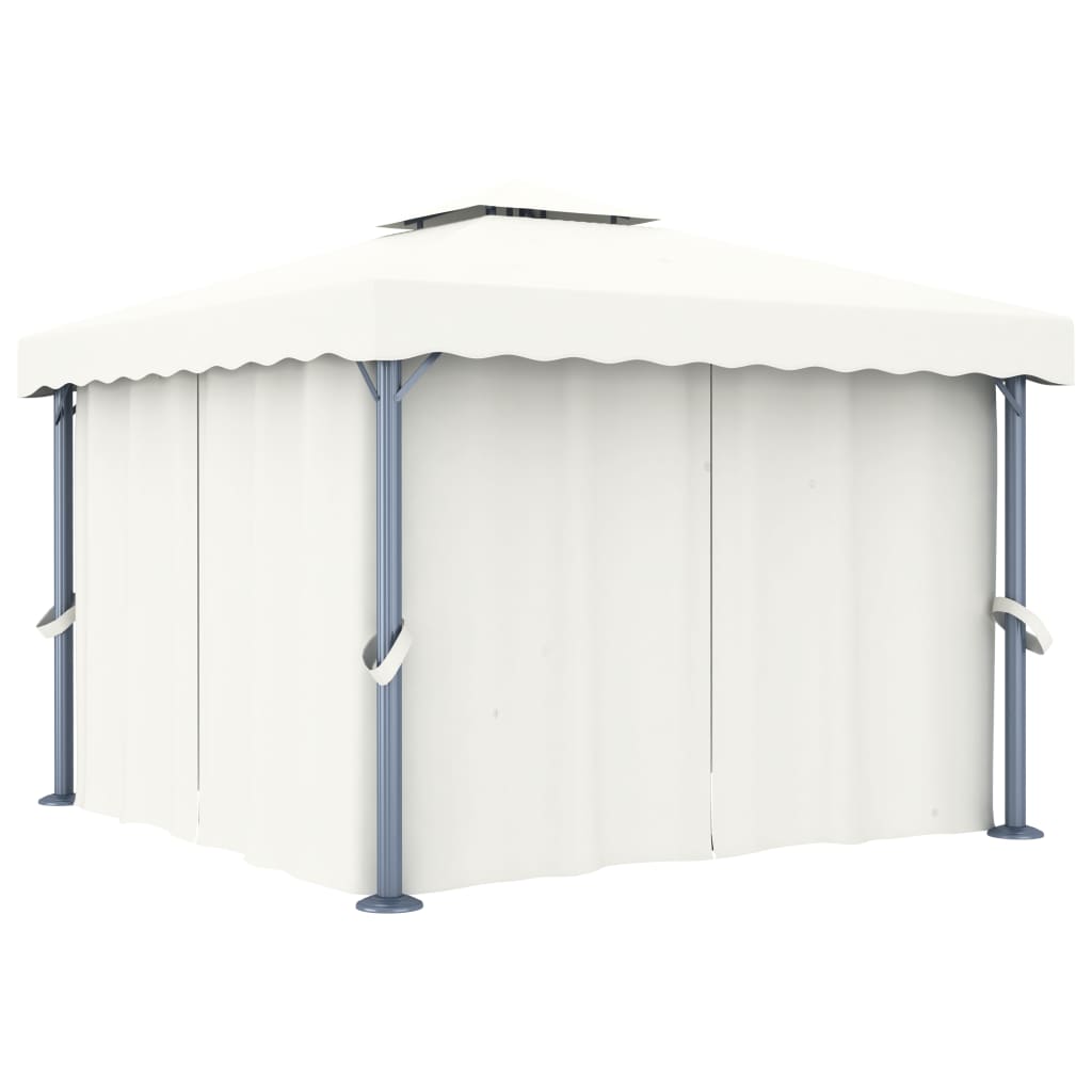 Pavillon mit Vorhang und LED-Lichterkette, 3 x 3 m, cremeweiß