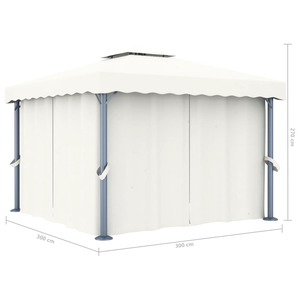 Pavillon mit Vorhang und LED-Lichterkette, 3 x 3 m, cremeweiß