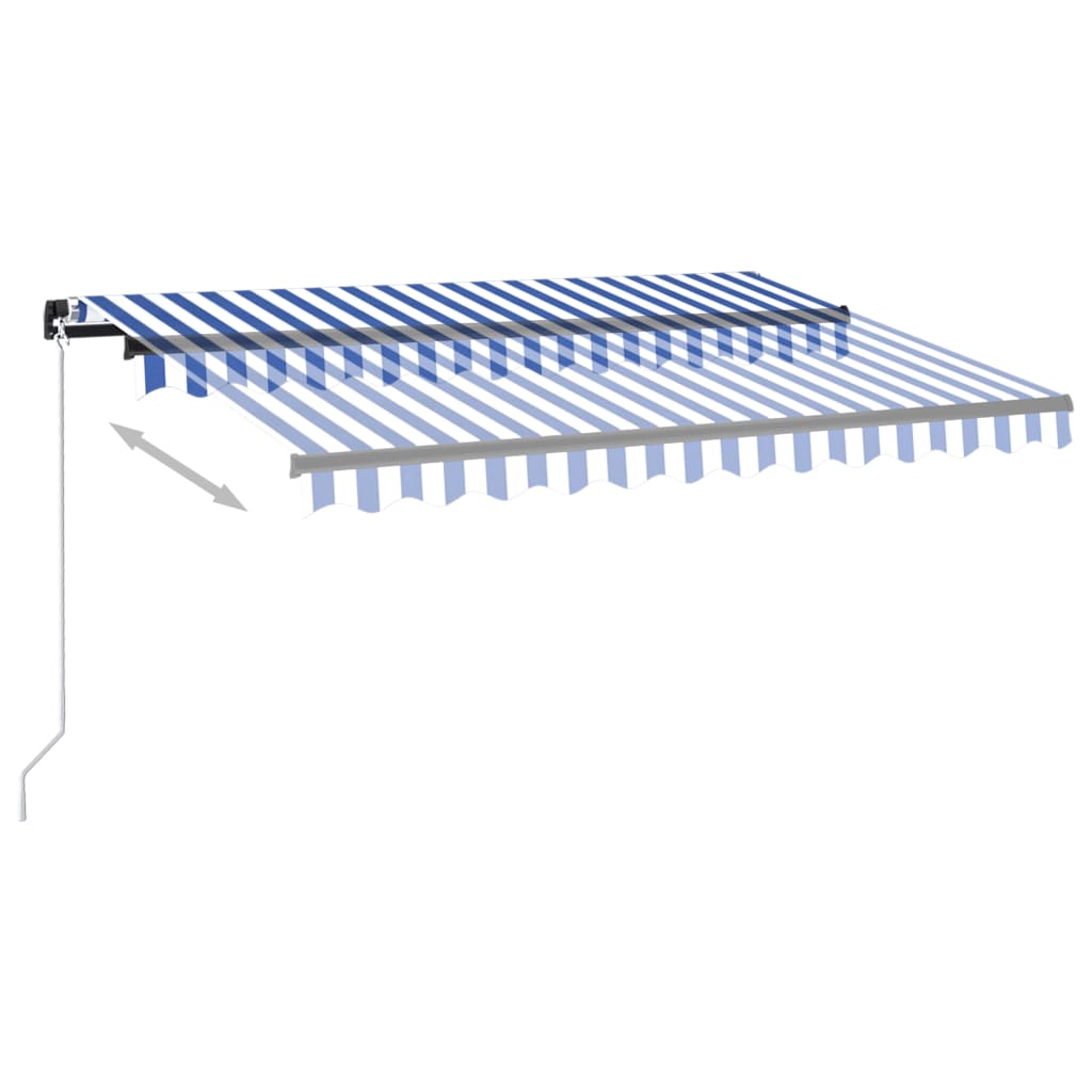 Luifel Handmatig Uittrekbaar Met Led 350X250 Cm Blauw En Wit