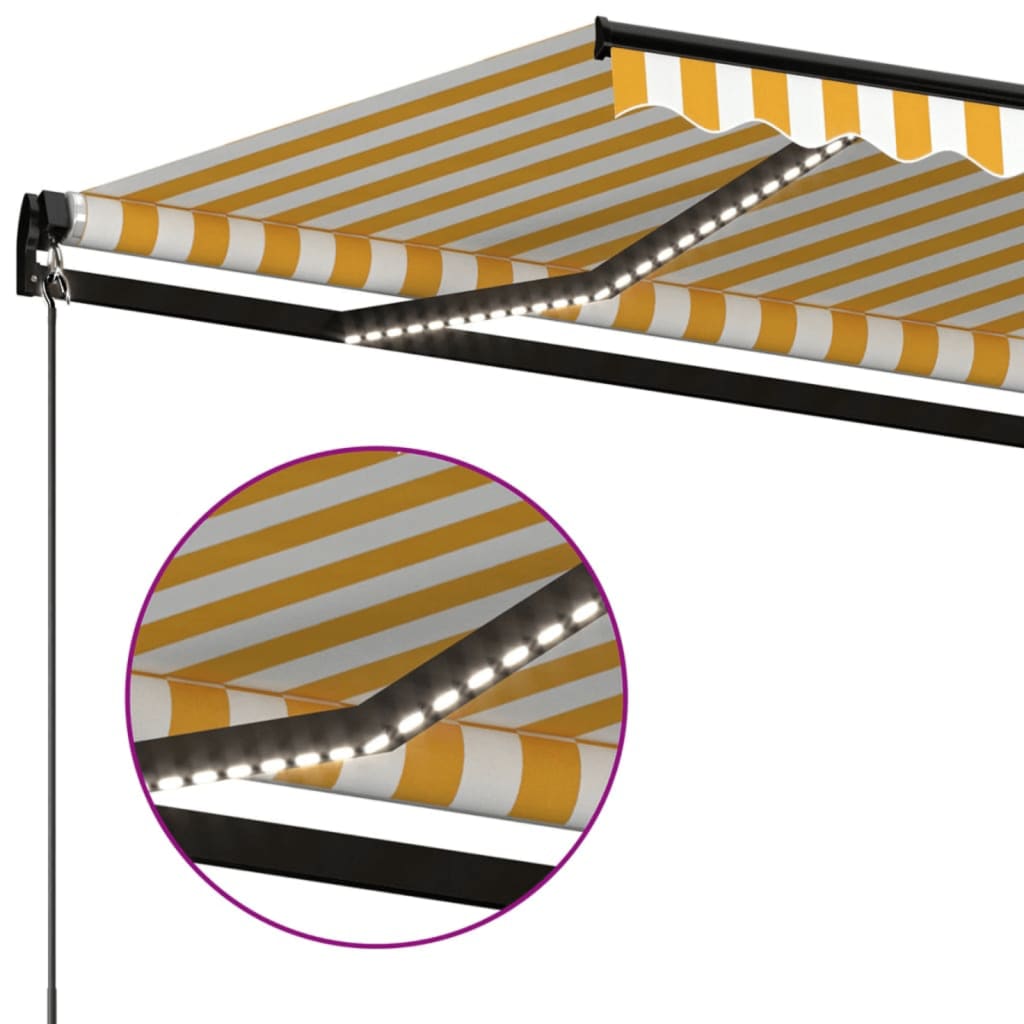 Luifel Handmatig Uittrekbaar Met Led 350X250 Cm Geel En Wit