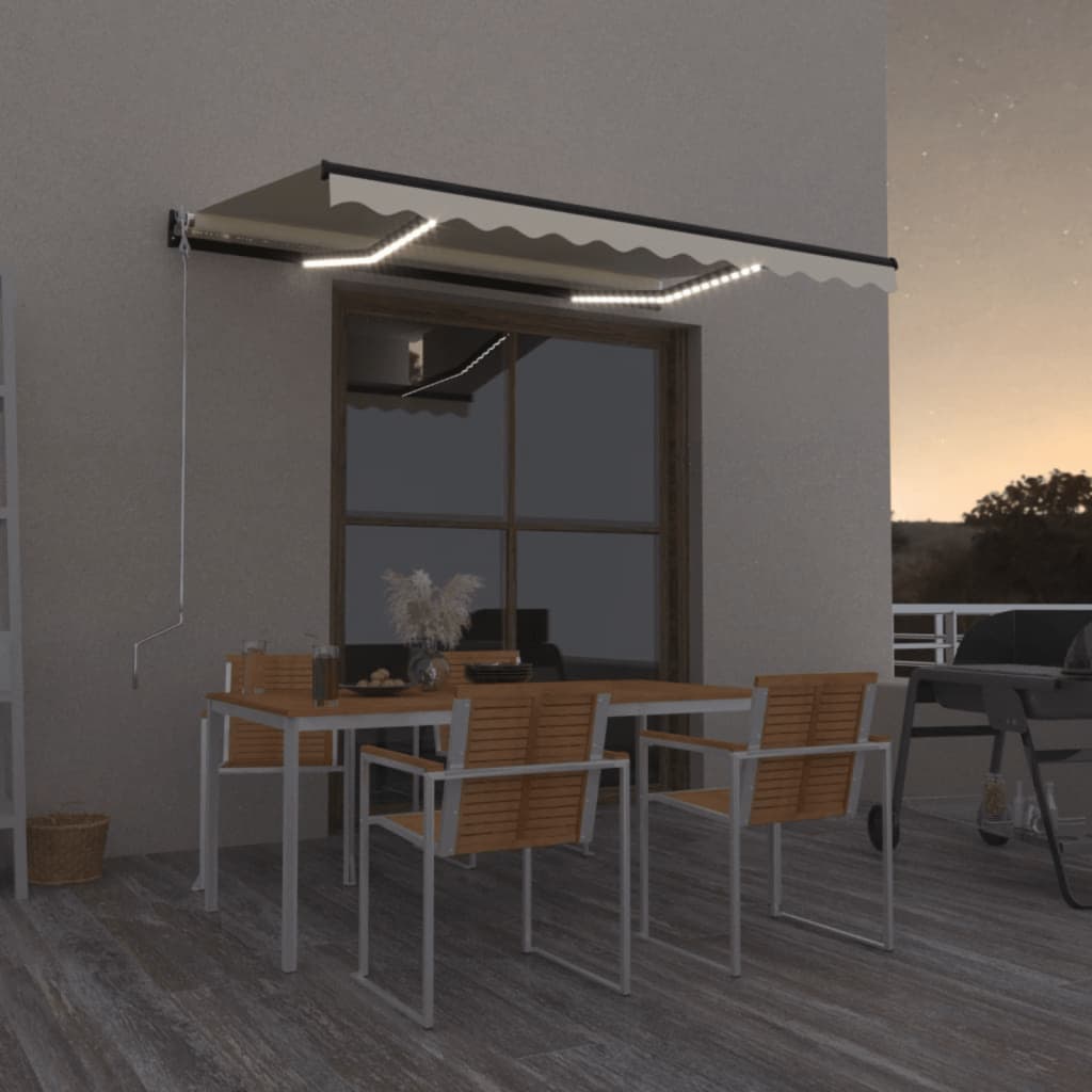 Luifel Handmatig Uittrekbaar Met Led 350X250 Cm Geel En Wit